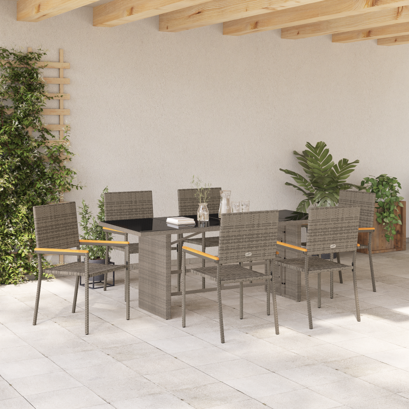 7-teiliges Garten Essset Grau Poly-Rattan