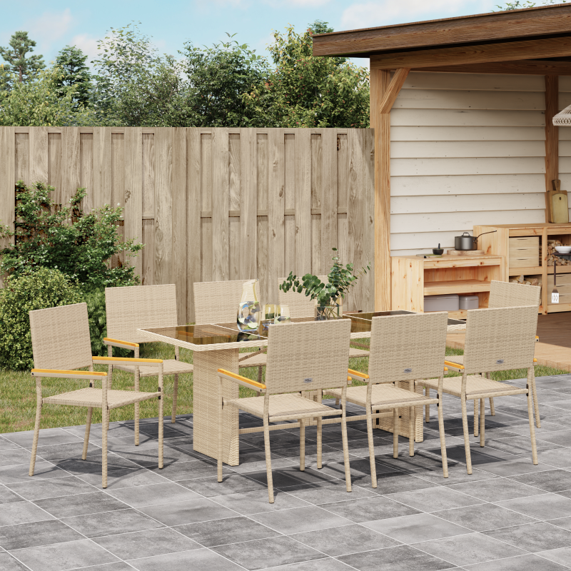 9-teilige Garten Esszimmer Set Beige Poly Rattan