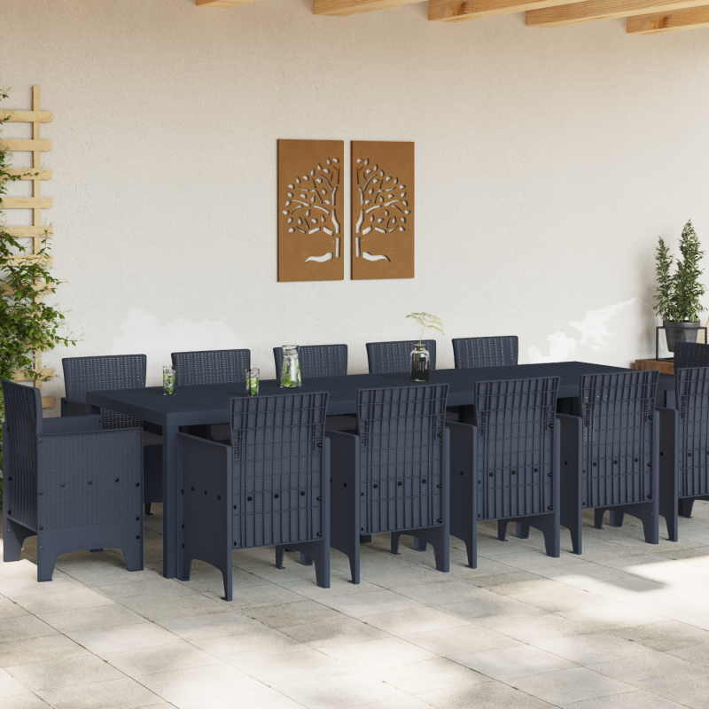 13-teiliges Garten Esstisch Set mit Kissen Anthrazit Poly-Rattan
