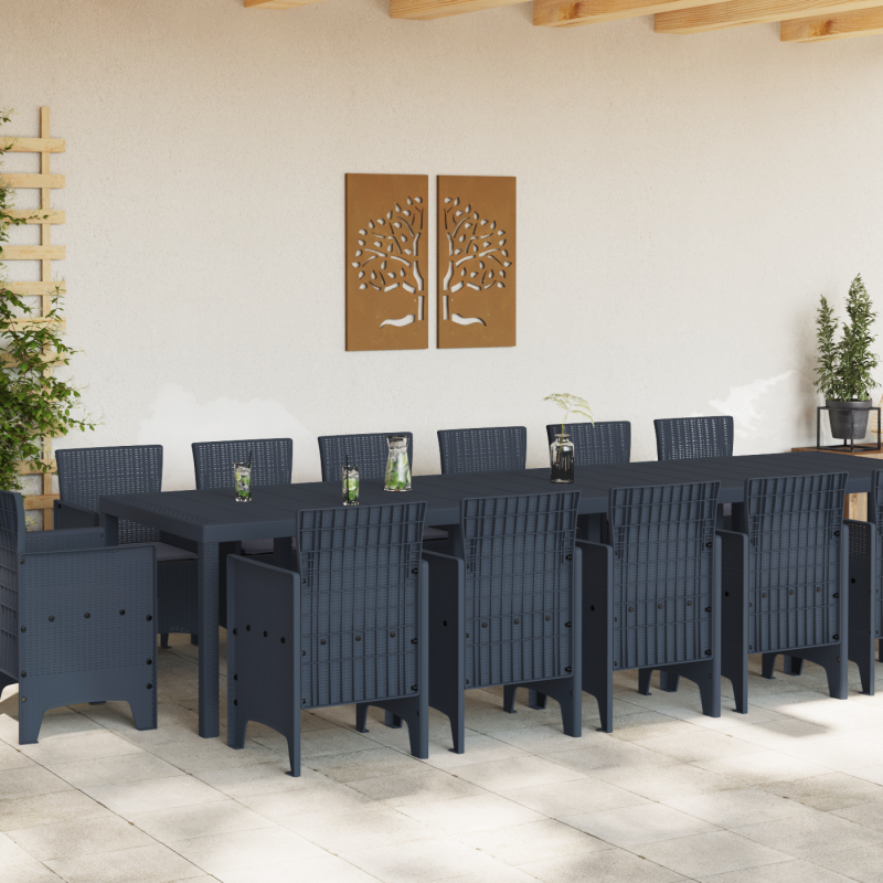 15-teiliges Garten-Essgruppen-Set mit Kissen Anthrazit Poly-Rattan