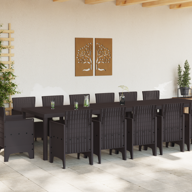 15-teiliges Garten Esszimmer Set mit Kissen Braun Poly-Rattan