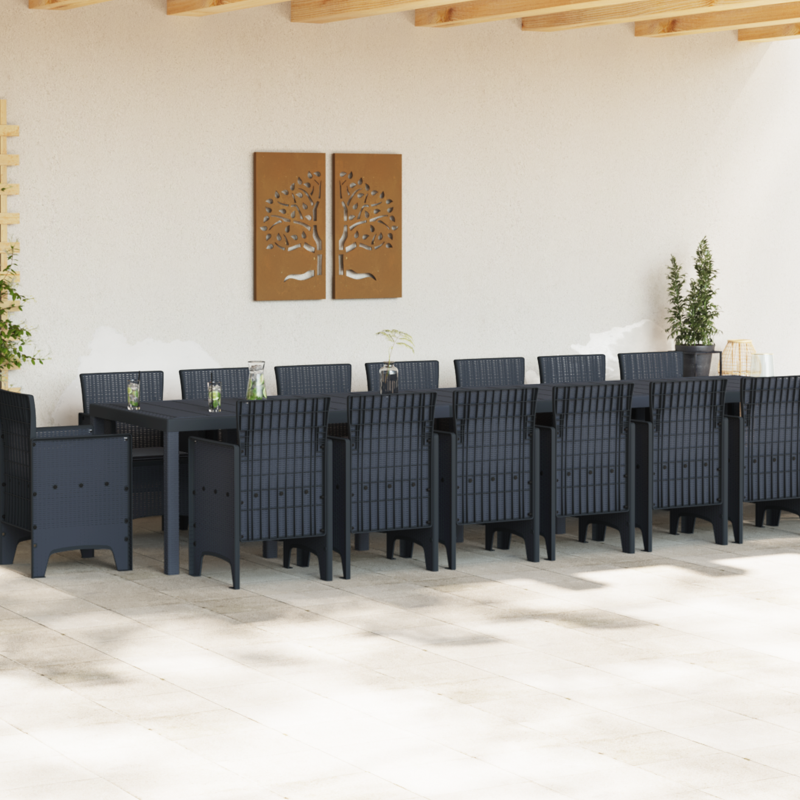 17-teiliges Garten Essset mit Kissen Anthrazit Poly-Rattan