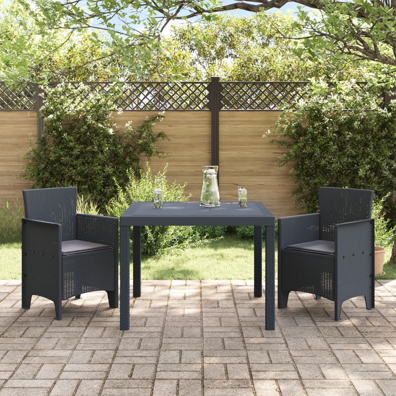 3-teiliges Garten Esszimmer Set mit Kissen Anthrazit Poly Rattan