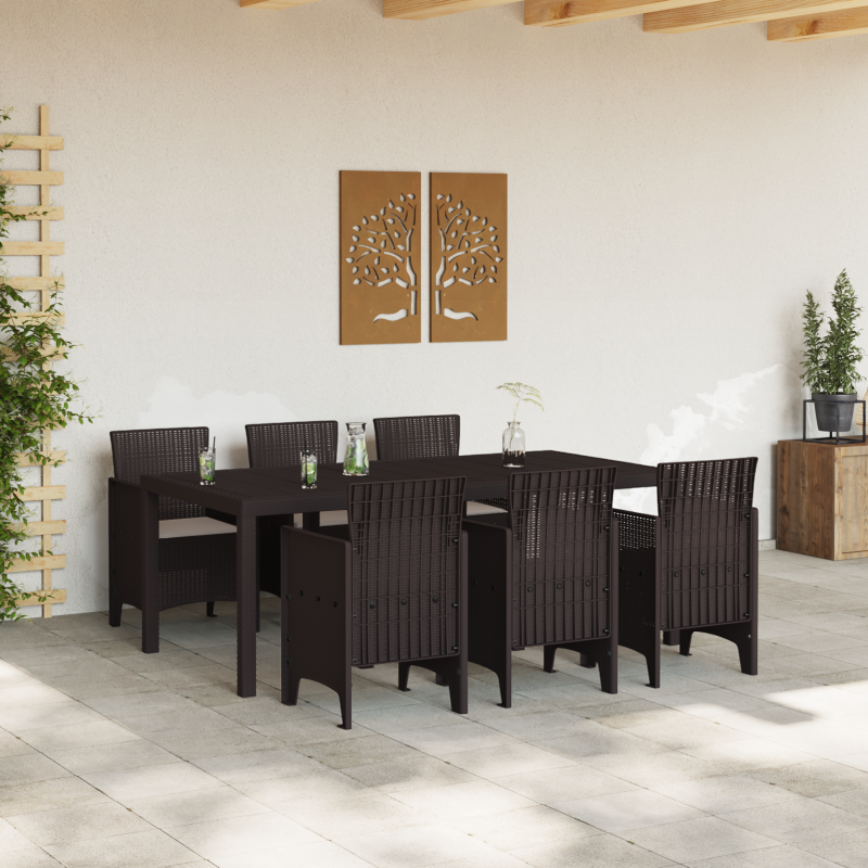 7-teilige Garten Essgruppe mit Kissen Braun Poly Rattan