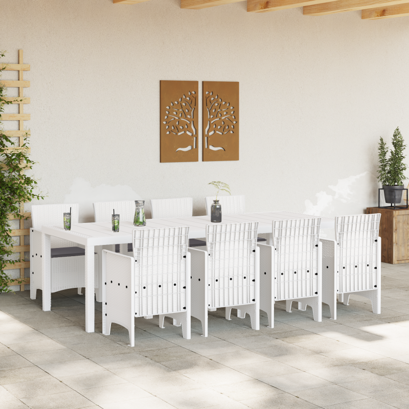Garten Esszimmer Set 9-teilig Weiß Rattan Langlebig