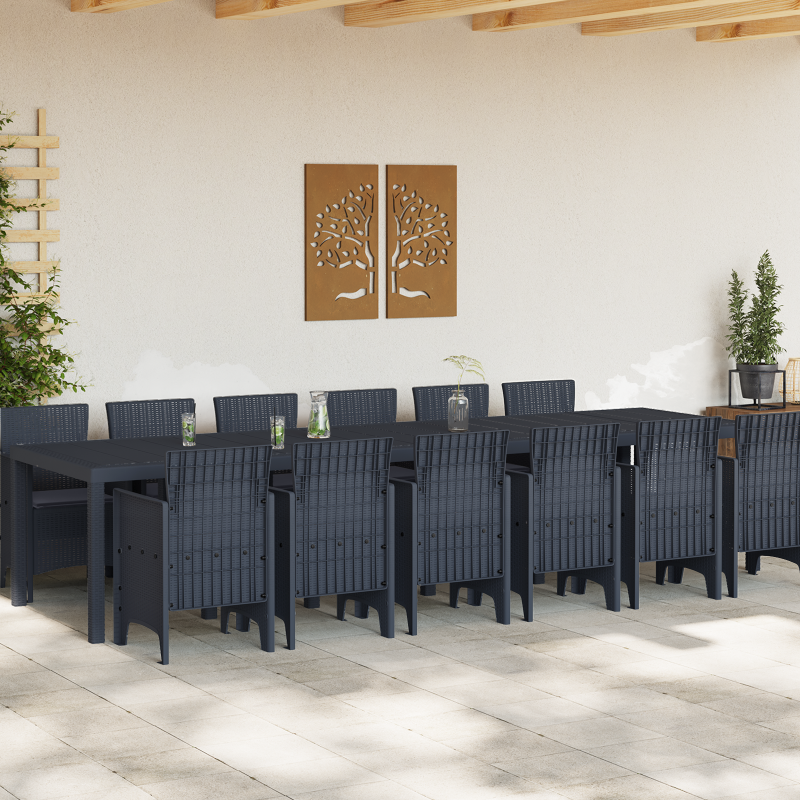 13-teiliges Garten Esszimmer Set mit Kissen Anthrazit Poly-Rattan