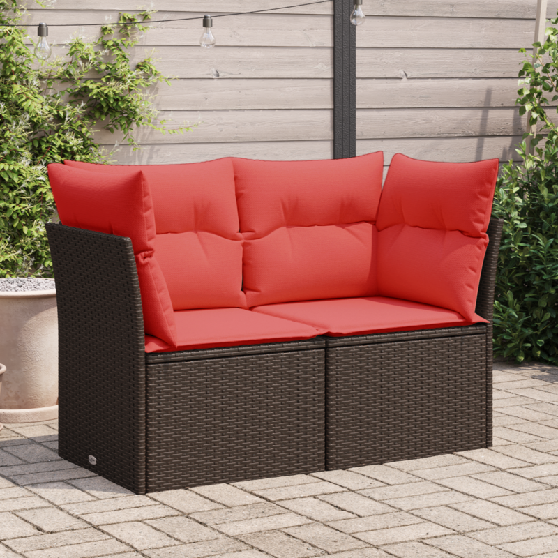 Gartensofa mit Kissen 2-Sitzer Braun Poly Rattan