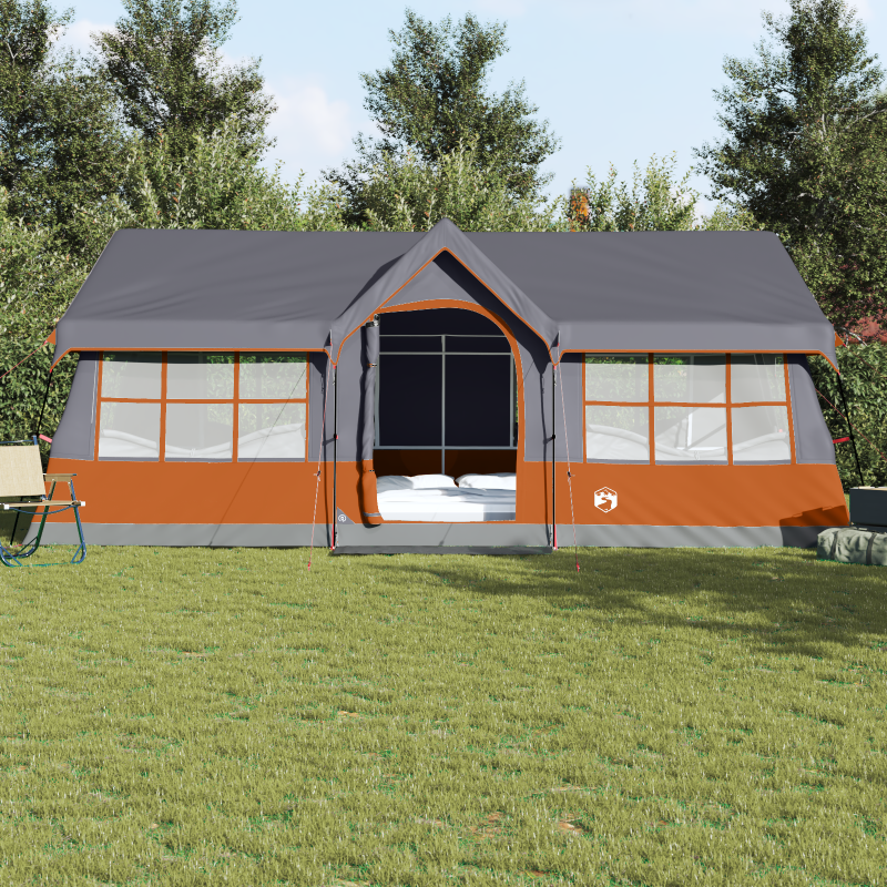 Campingzelt mit Fenstern Grau und Orange 12-Personen Wasserdicht