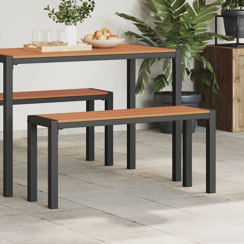 Gartenbank 100 cm aus Stahl und WPC in Braun und Schwarz