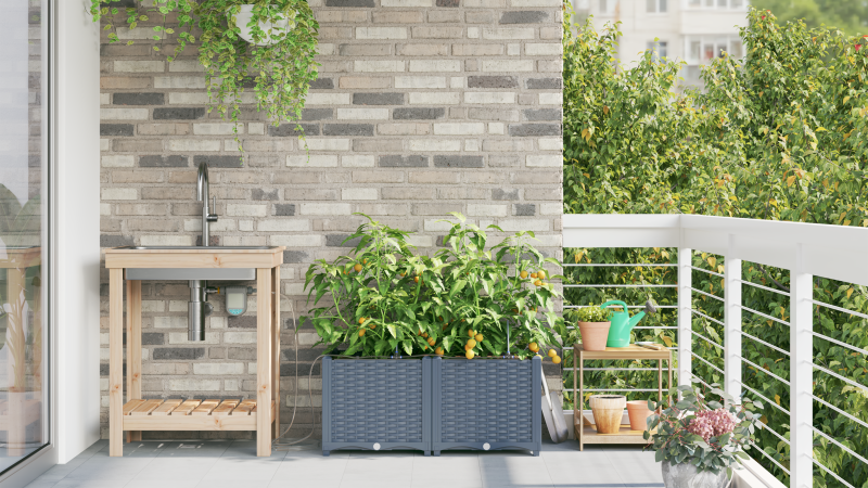 Gartenpflanzgefäße mit Bewässerungssystem 2 Stück Hellgrau