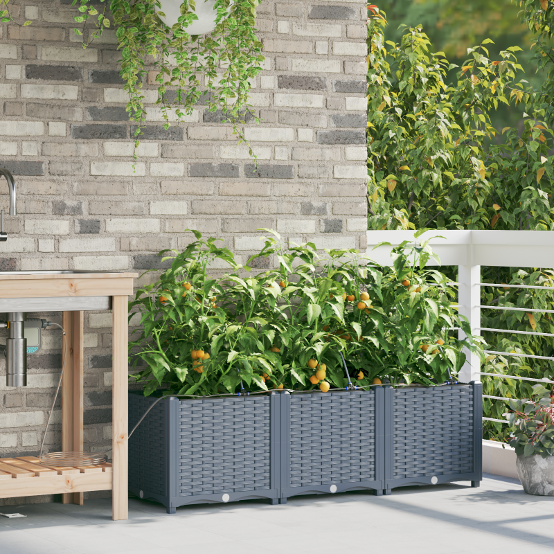 Gartenpflanzer mit Bewässerungssystem 3 Stück Hellgrau