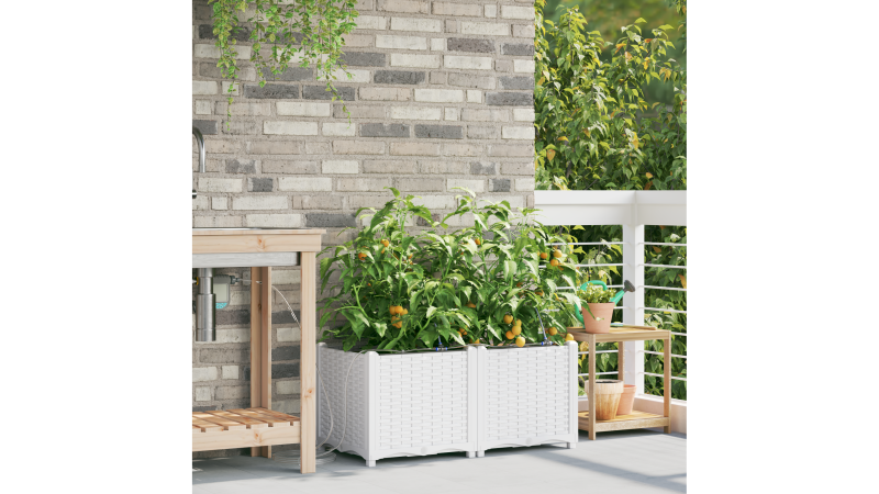 Gartenpflanzgefäße mit Bewässerungssystem 2 Stück Weiß