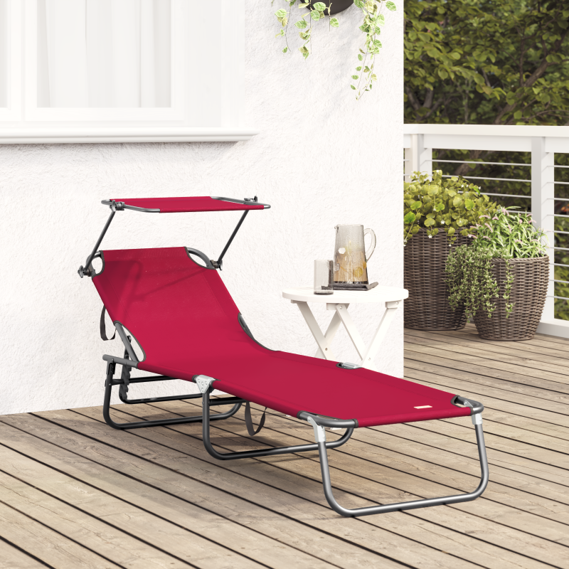 Faltbare Sonnenliege mit Sonnendach Rot 600D Oxford-Stoff