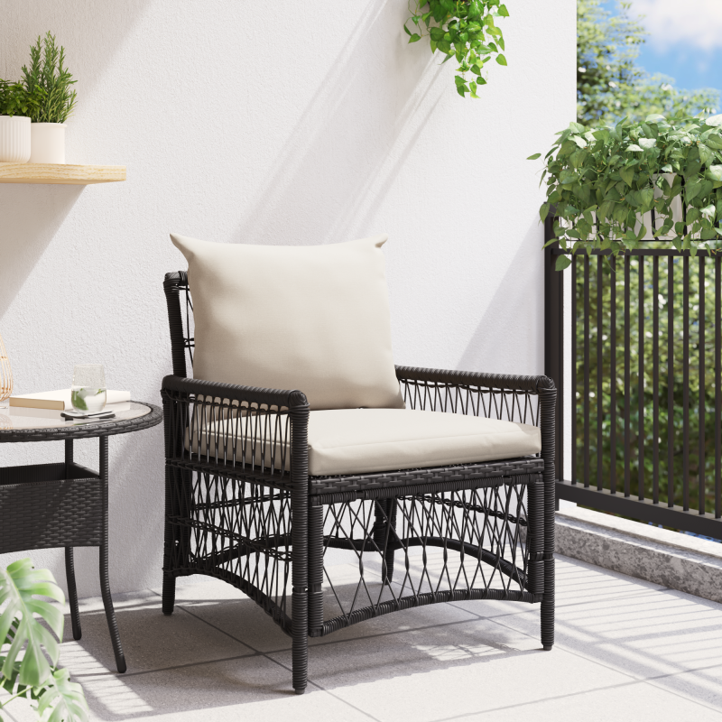 Gartenstuhl mit Kissen Schwarz 60x70x78 cm Poly Rattan