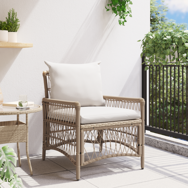 Gartenstuhl mit Kissen Beige 60x70x78 cm Poly Rattan