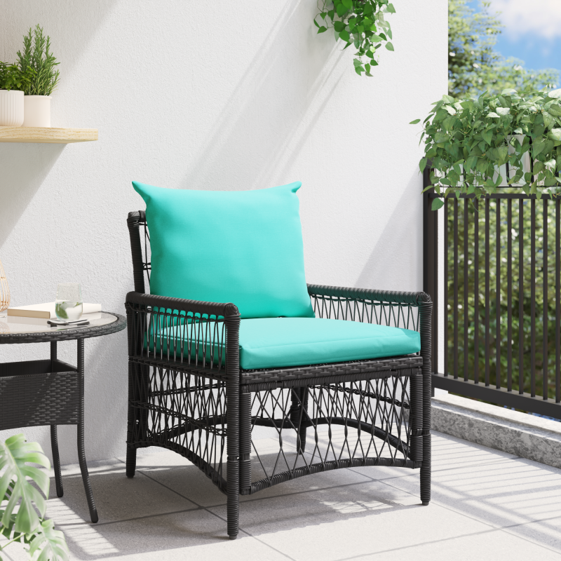 Gartenstuhl mit Kissen Schwarz 60x70x78 cm Poly Rattan