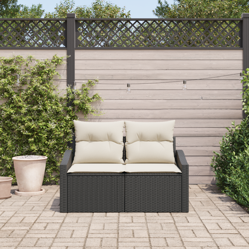 2-Sitzer Gartenbank mit Stauraum und Kissen Schwarz Poly Rattan