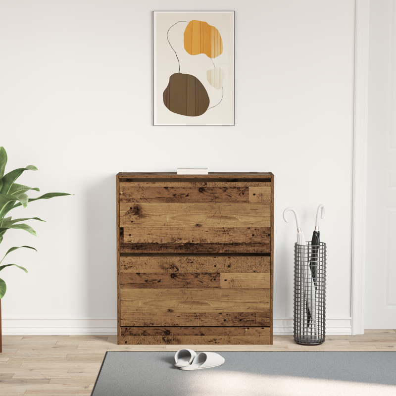 Schuhschrank mit Klappenfach Altholz 80x21x87,5 cm