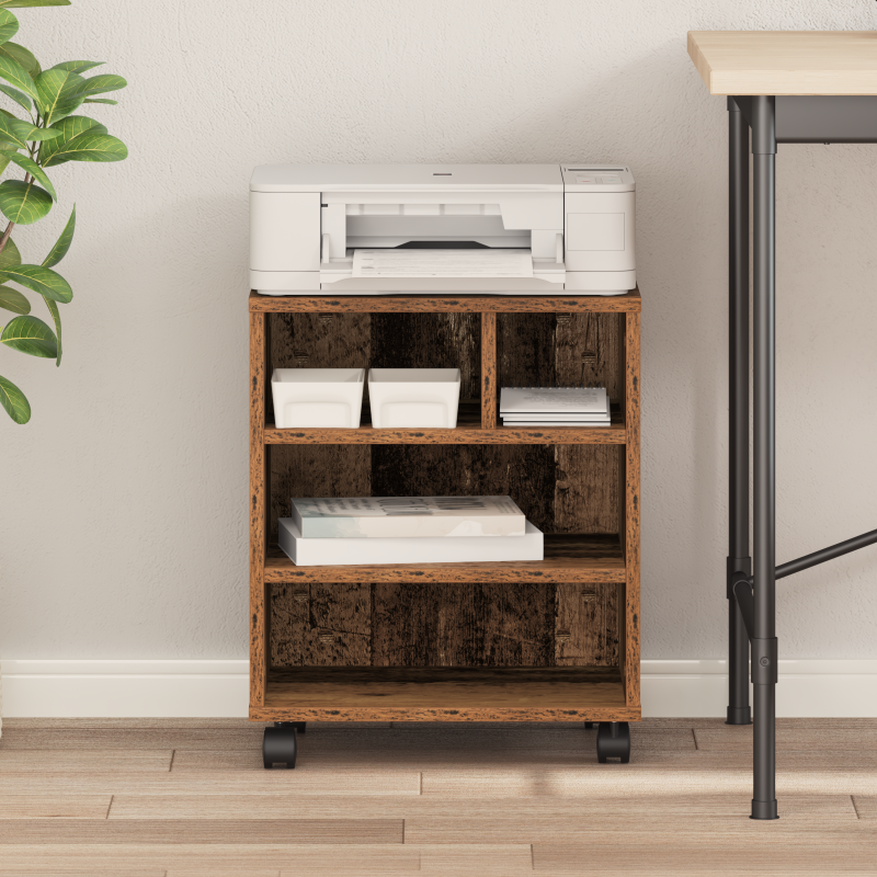 Druckerständer mit Rollen Alte Holz 41x32x48 cm