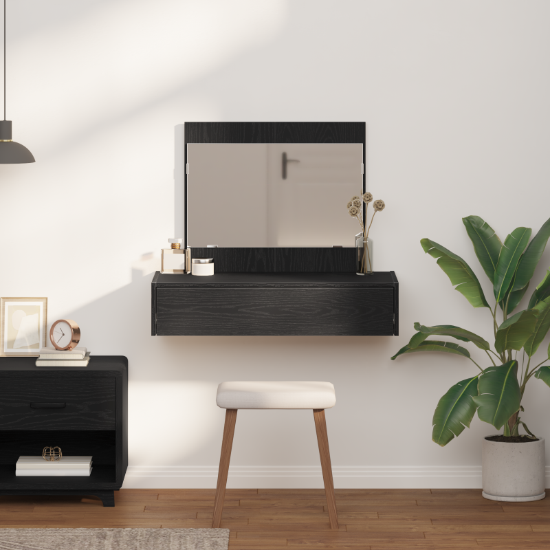 Wandmontierter Schminktisch Schwarz Eiche 83x40x70 cm