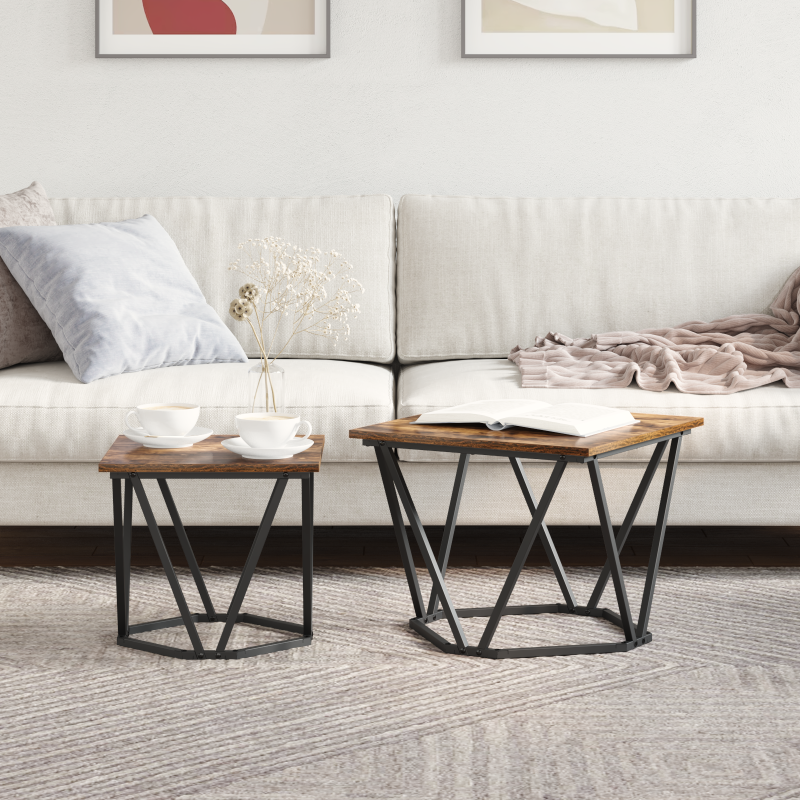 2-teiliges Beistelltisch-Set Rauches Eichenholz Verarbeitetes Holz