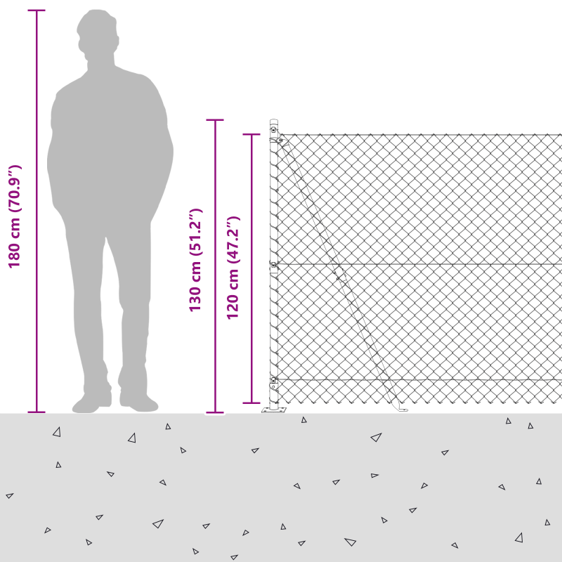 Kettenzaun mit 7 Flanschpfosten 1,2x10 m Verzinkter Stahl