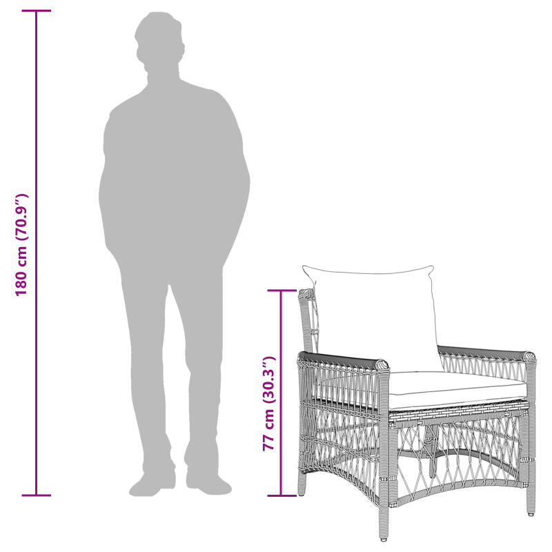 Gartenstuhl mit Kissen Braun 60x70x78 cm Poly Rattan