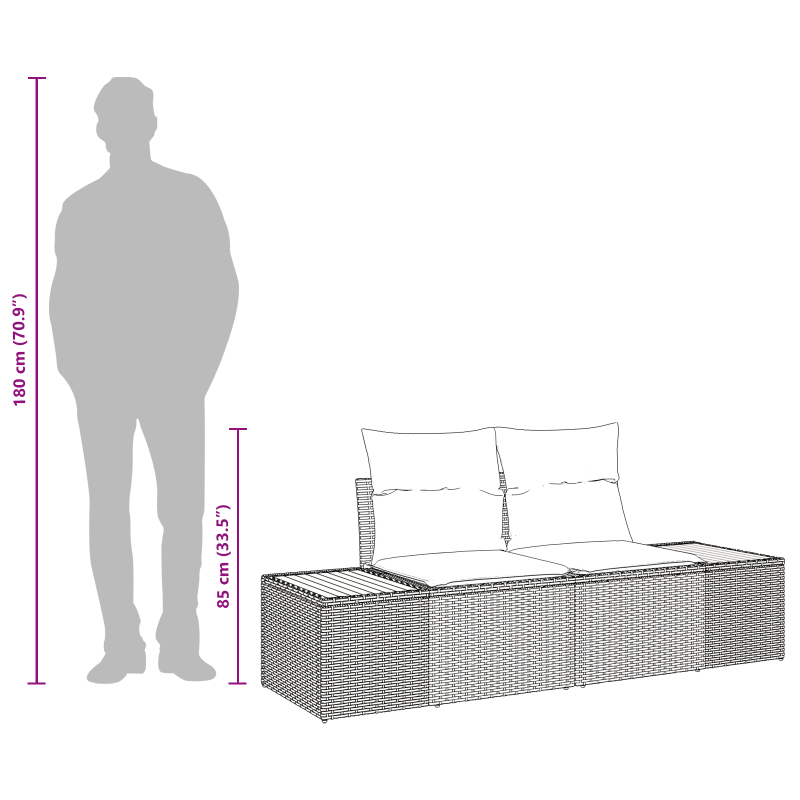 2-Sitzer Gartensofa mit Kissen Schwarz Poly Rattan