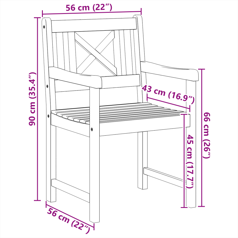 Gartenstühle 4 Stück 56x55.5x90 cm Massivholz Akazie