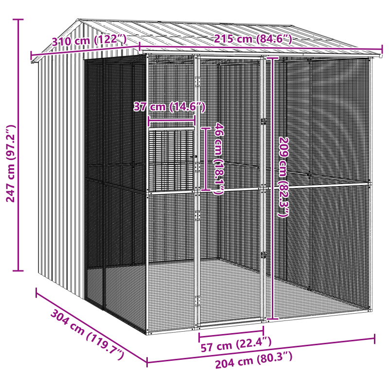 Vogelvoliere Anthrazit 215x310x247 cm Stahl