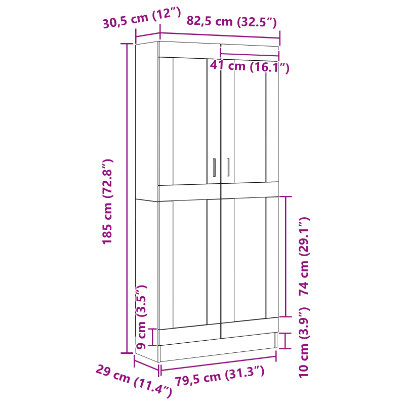 Bücherregale 2er Set Schwarz Eiche 82,5x30,5x185 cm Holzwerkstoff