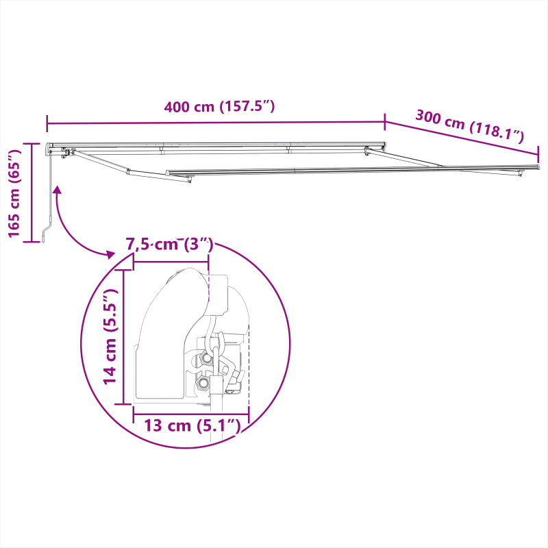 Manuelle Einziehbare Markise Mehrfarbig gestreift 400x300 cm