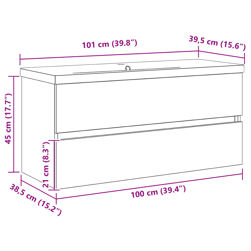 Waschbecken Schrank mit integriertem Waschbecken Schwarze Eiche aus lackiertem Holz
