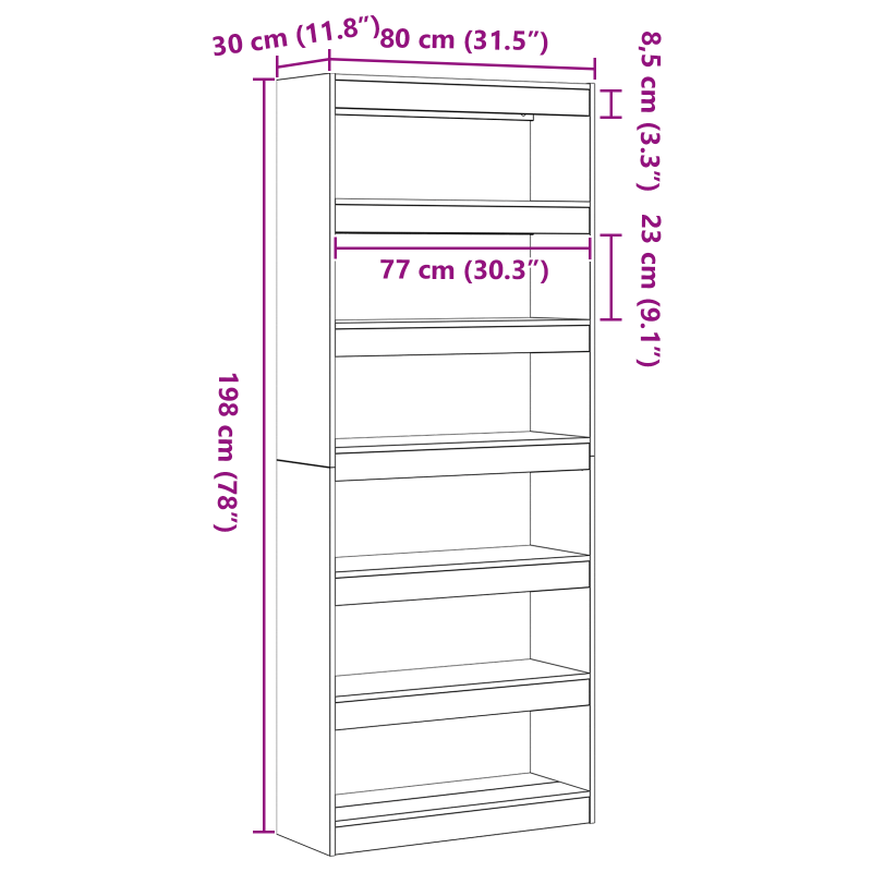 Altholz Bücherregal Altholz Holzwerkstoff 80 x 30 x 198 cm