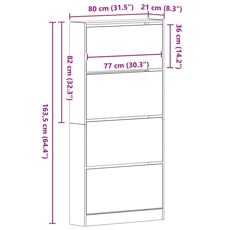Schuhschrank Schwarzes Eichenholz Holzwerkstoff 80 x 21 x 163,5 cm