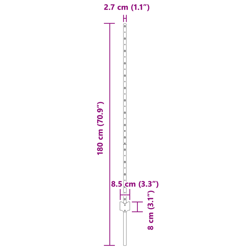 88 Stück U-Kanal Silber 180 cm Stahlzaunpfosten