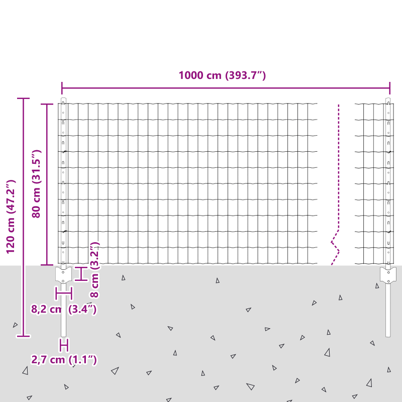 Eurozaun mit 5 U-Pfosten Silber 0,8x10 m Stahl