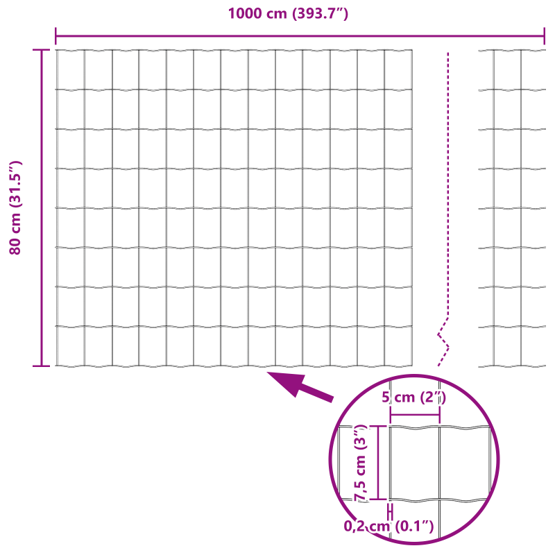 Eurozaun mit 5 U-Pfosten Silber 0,8x10 m Stahl