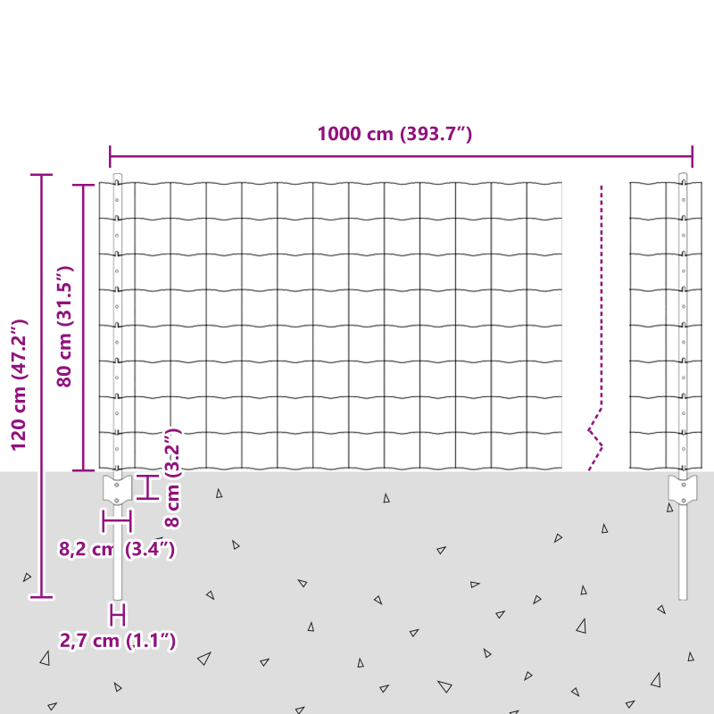 Euro Zaun mit 5 U Pfosten Silber 0,8x10 m Stahl