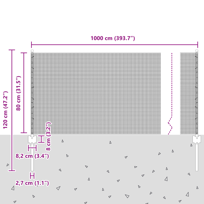 Schweißdrahtzaun mit 5 U-Pfosten Silber 0.8x10 m Stahl