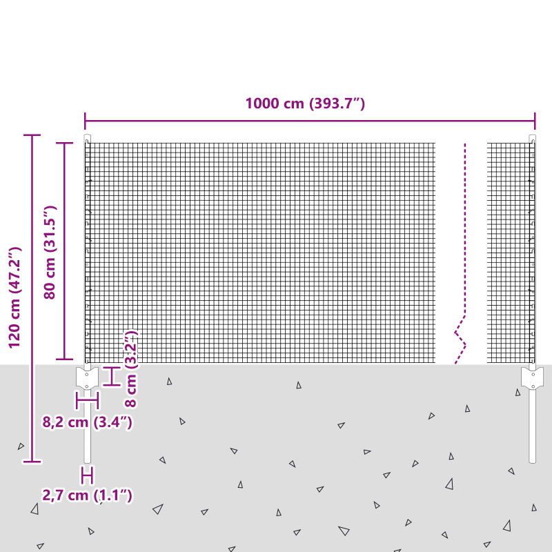 Geschweißter Drahtzaun mit 5 U-Pfosten Silber 0.8x10 m Stahl