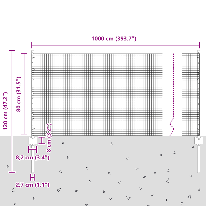 Schweißdrahtzaun mit 5 U-Posts Silber 0,8x10 m Stahl