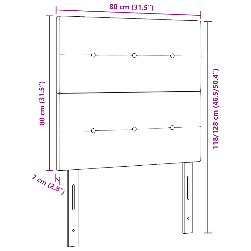 Kopfteil mit Knopfheftung Dunkelblau 80 cm Samt