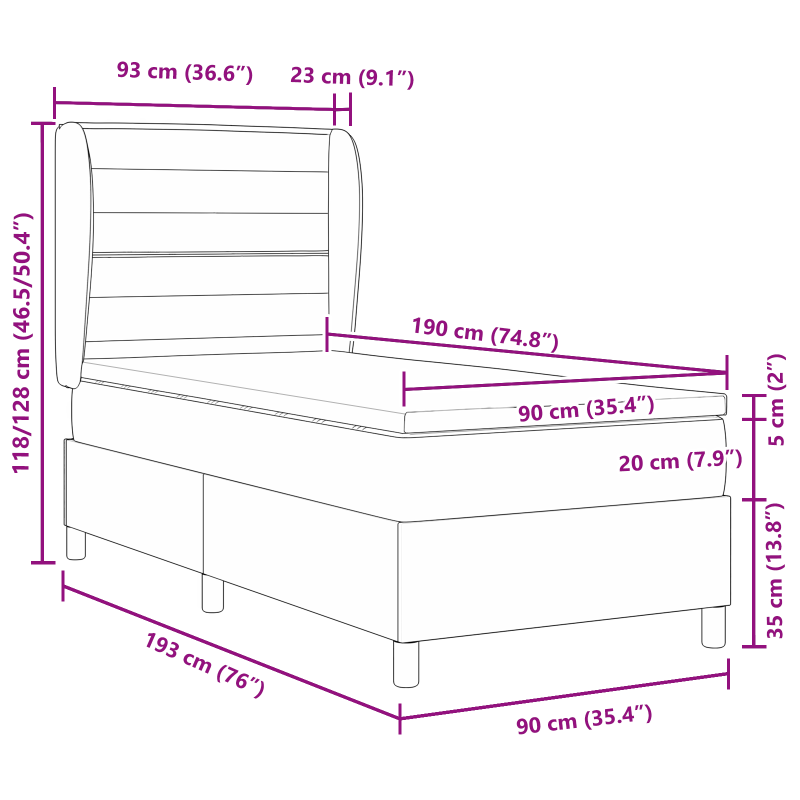 Boxspringbett mit Matratze in Dunkelgrau, 90x190 cm, Stoff