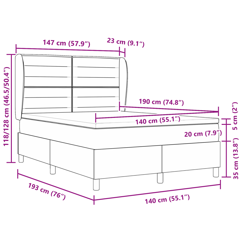 Boxspringbett mit Matratze Blau 140x190 cm Stoff