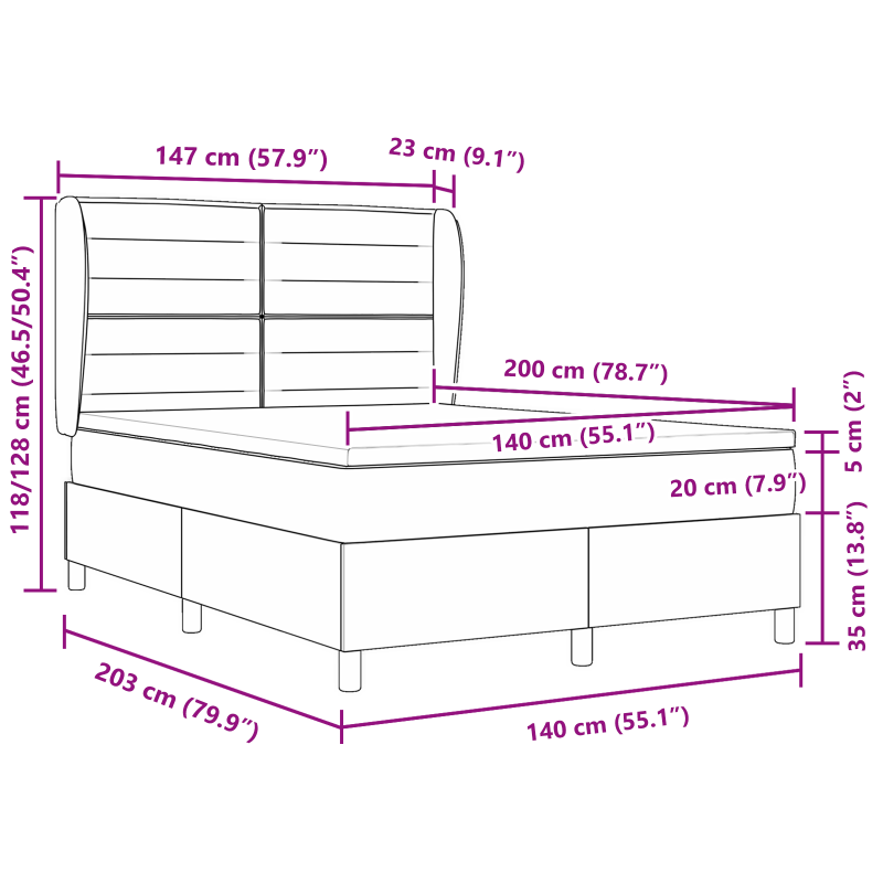 Boxspringbett mit Matratze Dunkelgrau 140x200 cm Stoff