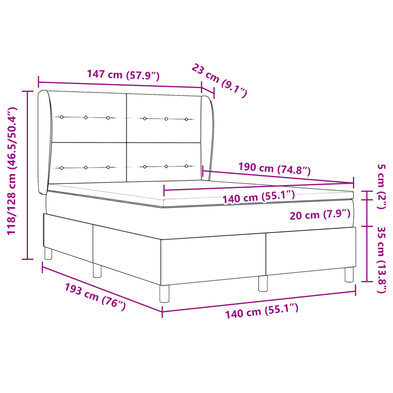 Boxspringbett mit Matratze Dunkelgrün 140x190 cm Samt