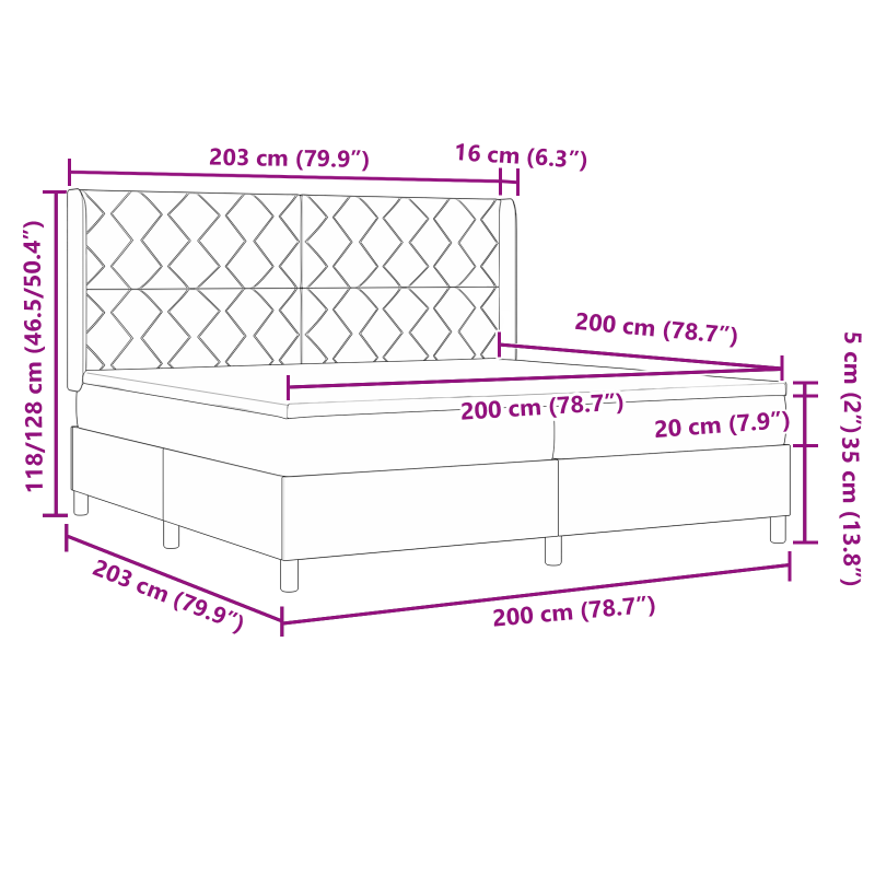 Boxspringbett mit Matratze, Schwarz, 200x200 cm, Stoff