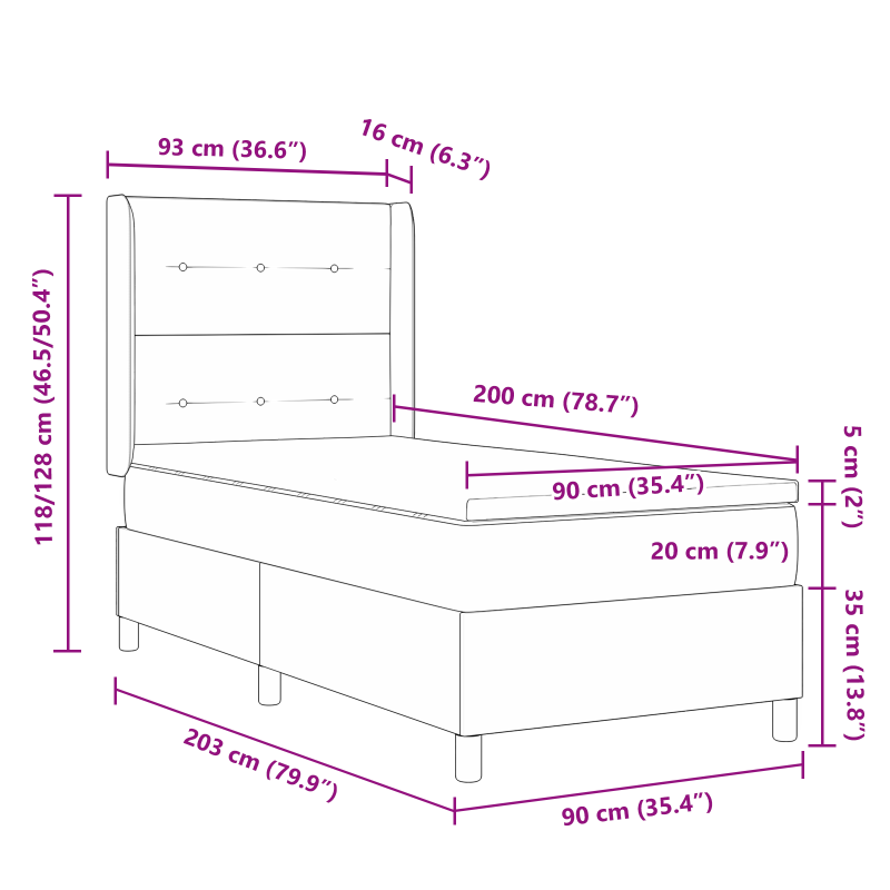Boxspringbett mit Matratze Schwarz 90x200 cm Stoff