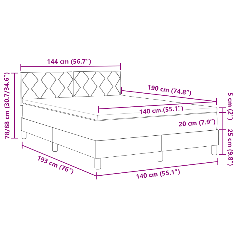 Boxspringbett mit Matratze & LED Schwarz 140x190 cm Samt